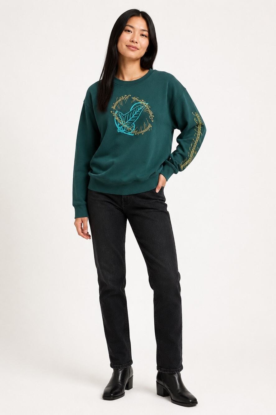 BoxLunch Lord of the Rings Leaves of Lórien Ring Verse Crewneck Green Size L